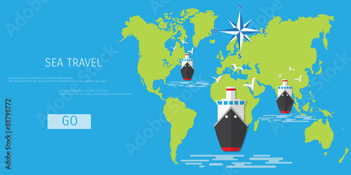 Vector flat concept of World travel and tourism.