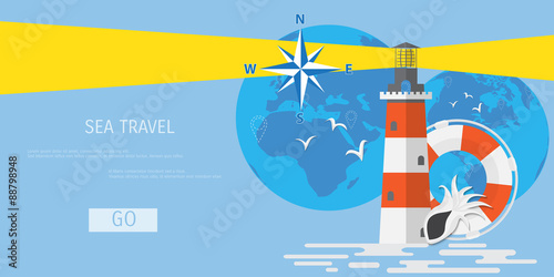 Vector flat concept of World travel and tourism.