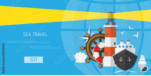 Vector flat concept of World travel and tourism.