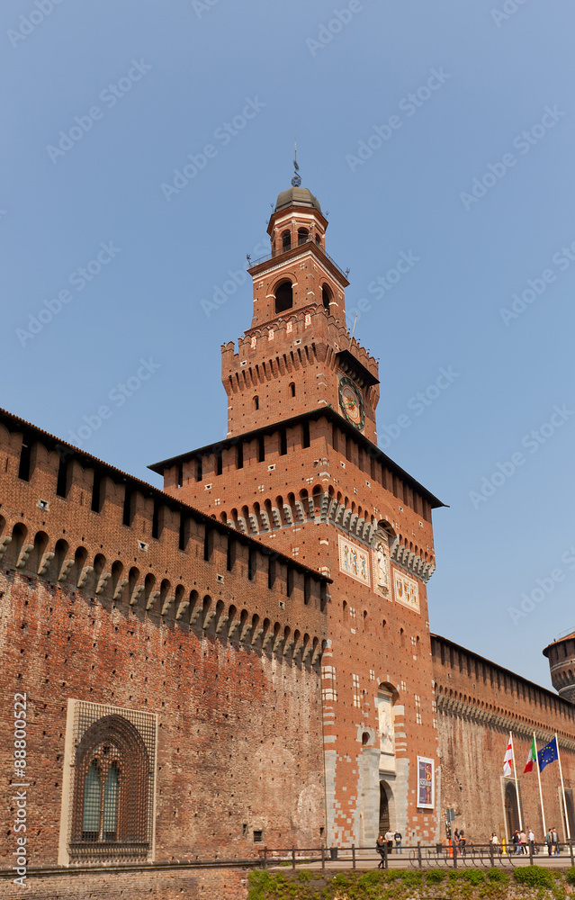 Filarete Tower of Sforza Castle (XV c.) in Milan, Italy