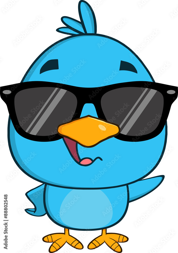 Naklejka premium Funny Blue Bird Character Waving With Speech Bubble