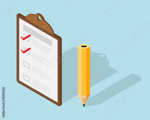 Checklist on Clipboard and Pencil Isometric