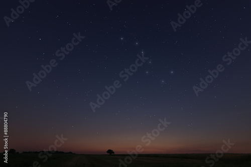 Beautiful Star at sunset Field with Constellations Ursa major, Leo minor, Leo, Draco Botes, Canes Venatici, Coma Berenices photo