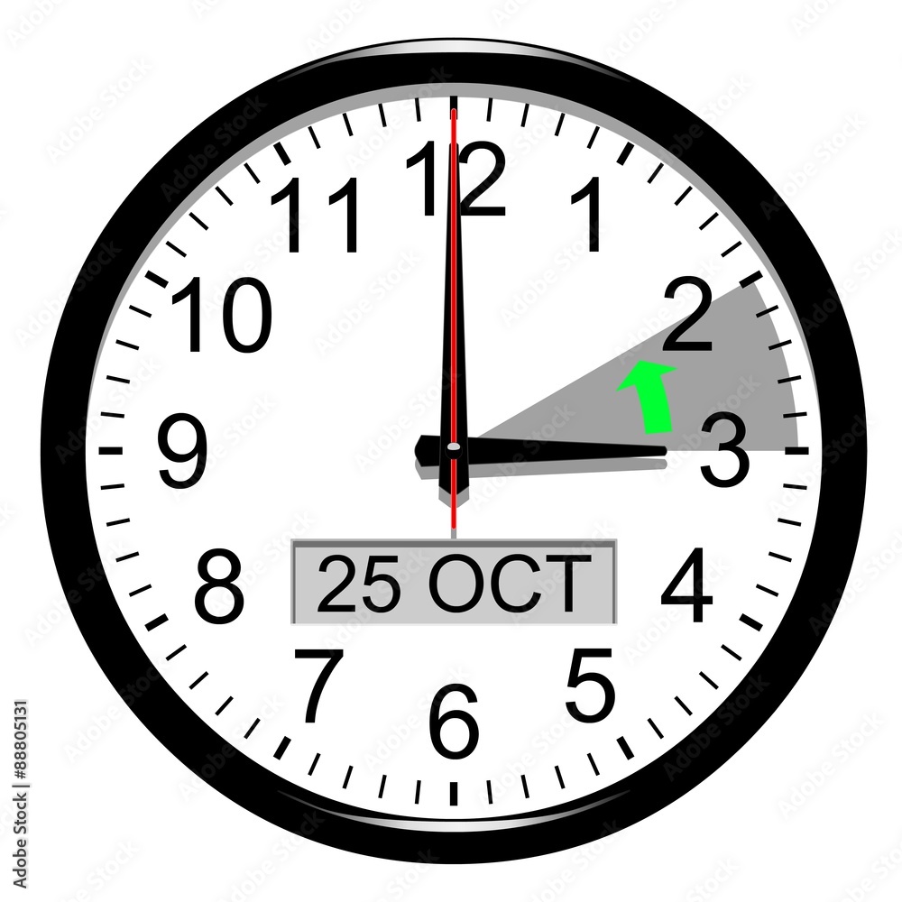 Horloge. Le 25 octobre à 3h il sera 2h Stock Vector | Adobe Stock