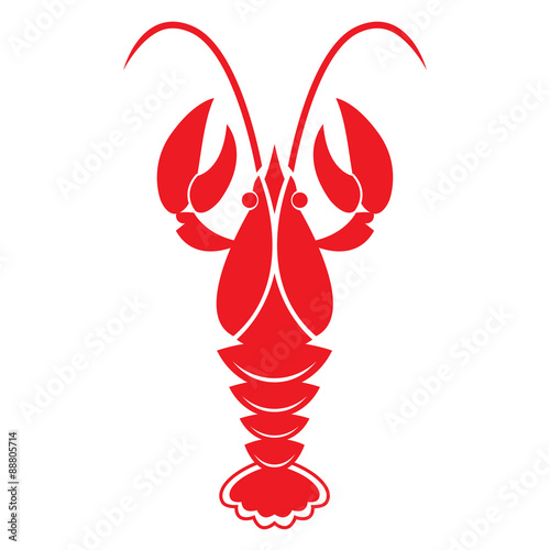 Red crawfish on white background. Vector icon or sign.