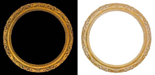 Old gold frames isolates on black and white