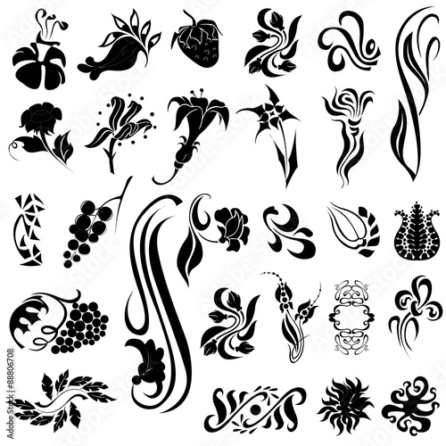 decor set flower plant element silhouette
