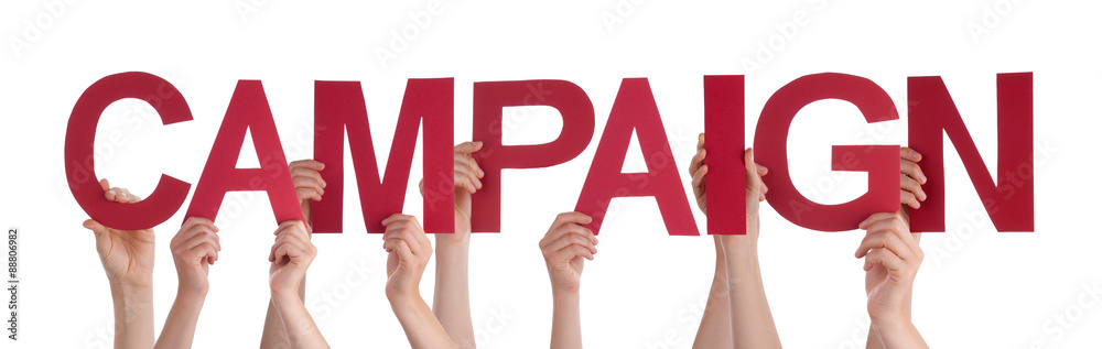 Many People Hands Holding Red Straight Word Campaign Many People Hands Holding Red Straight Word Campaign