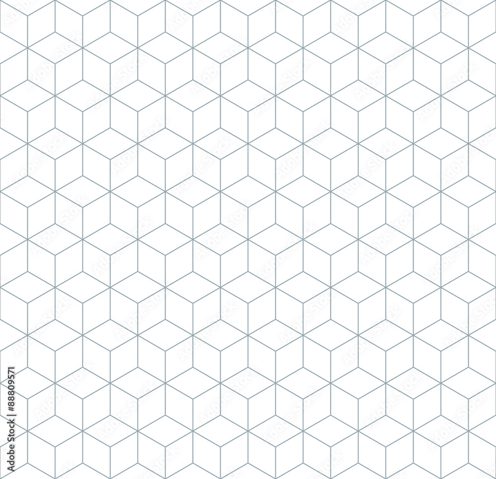 Vector seamless soft white geometric cube tracery pattern