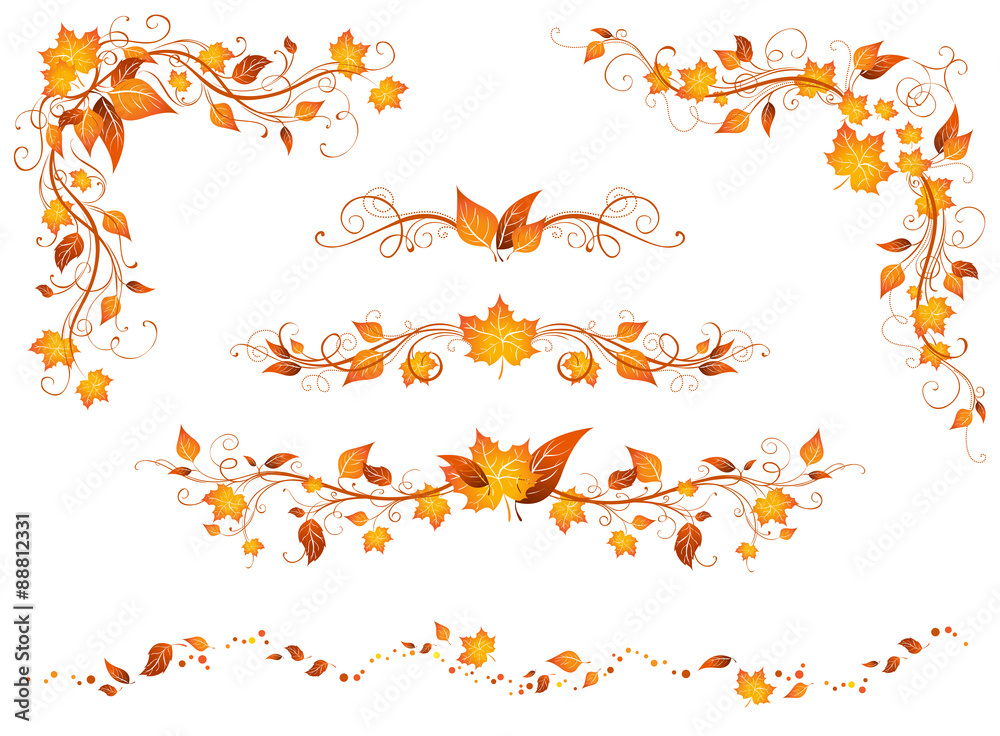 Fototapeta premium Vintage autumn page decorations and dividers.
