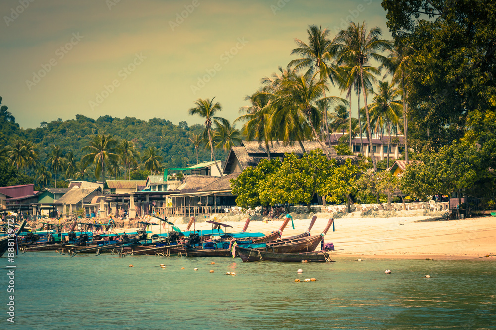 Long tail boats in Phi Phi Don Island, Krabi, Thailand