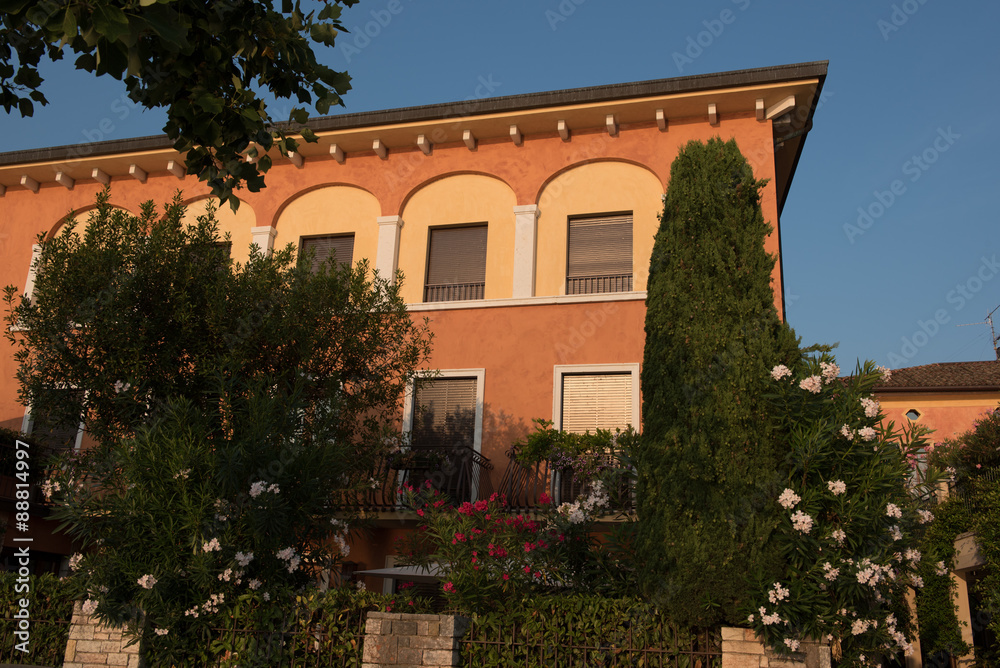 italian house in Torri del Benaco in the sunset