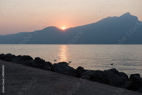 sunset at lake Garda, Torri del Benaco, italy