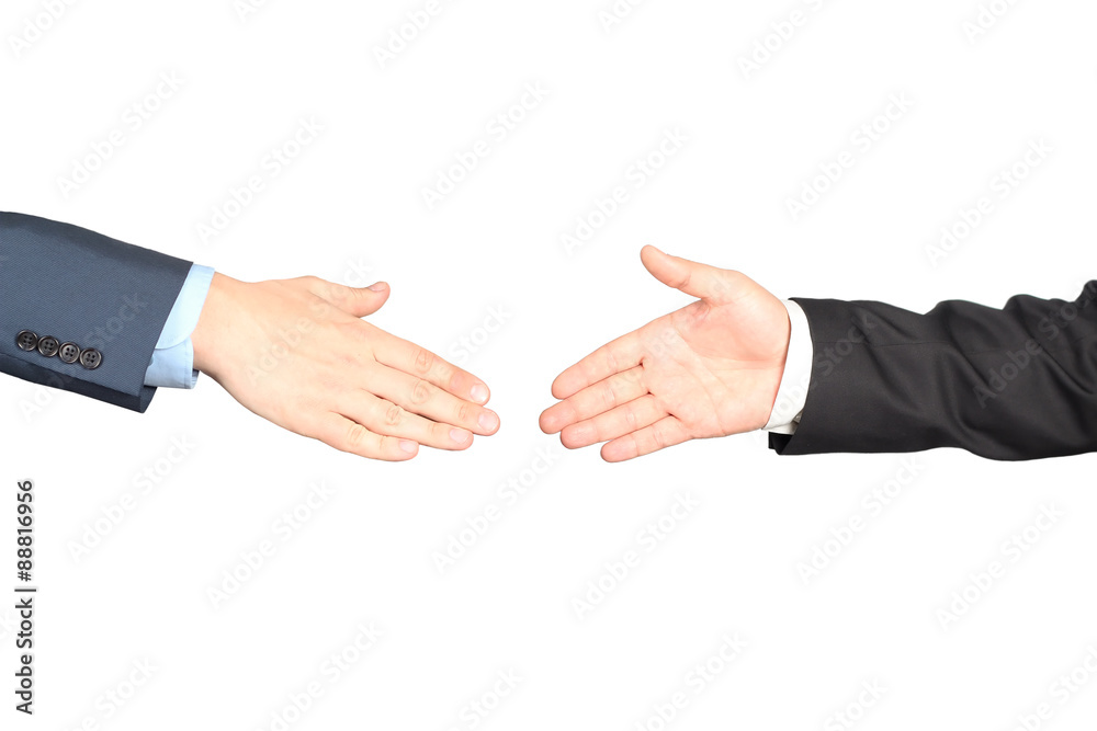 Close-up image of a firm handshake between two colleagues isola Close-up image of a firm handshake between two colleagues isola