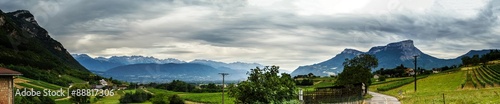 Beautiful wide angle panoramic view, original nature, Alps