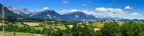 Beautiful wide angle panoramic view, original nature, Alps