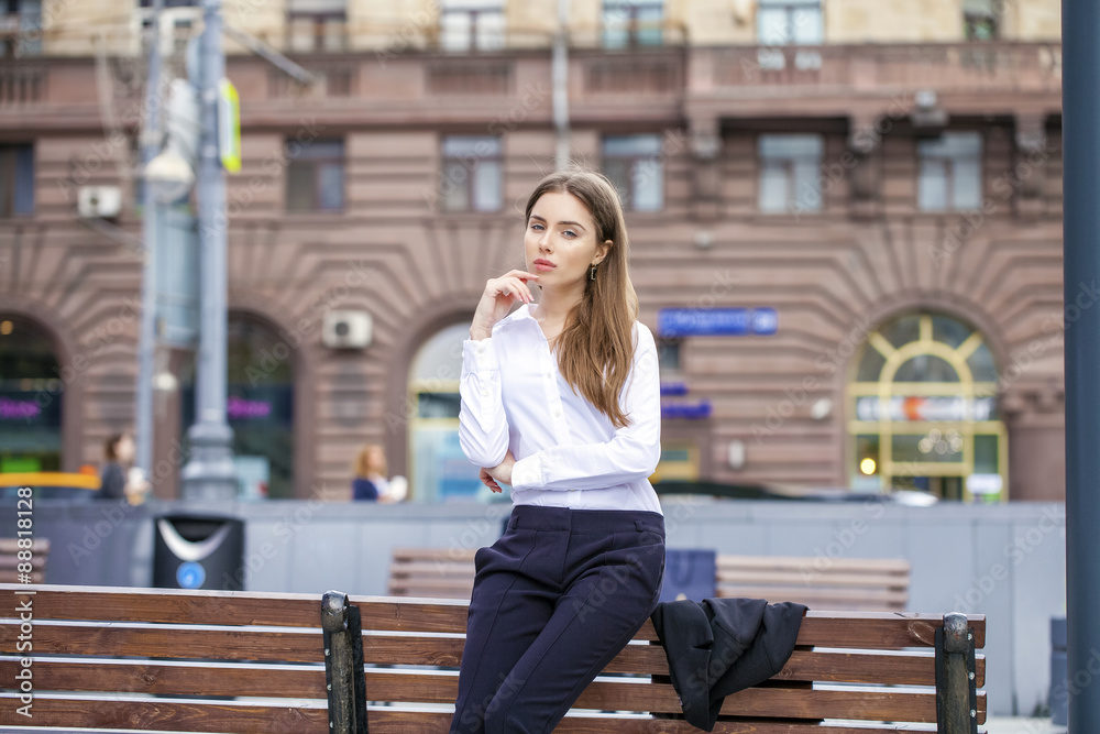 Close up Portrait, young business woman in white shirt Close up Portrait, young business woman in white shirt