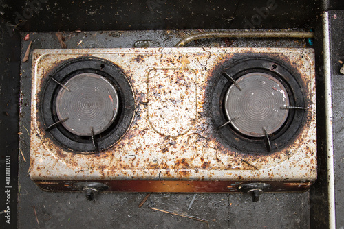 Close up of very dirty gas burner