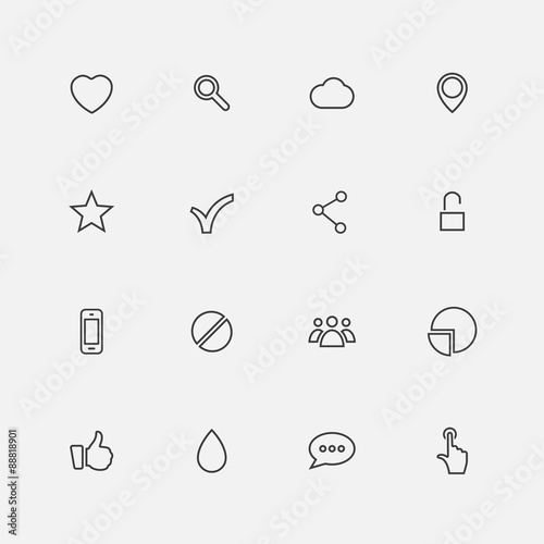 Set of variety modern stylized application icons. Isolated on white background. Vector illustration.