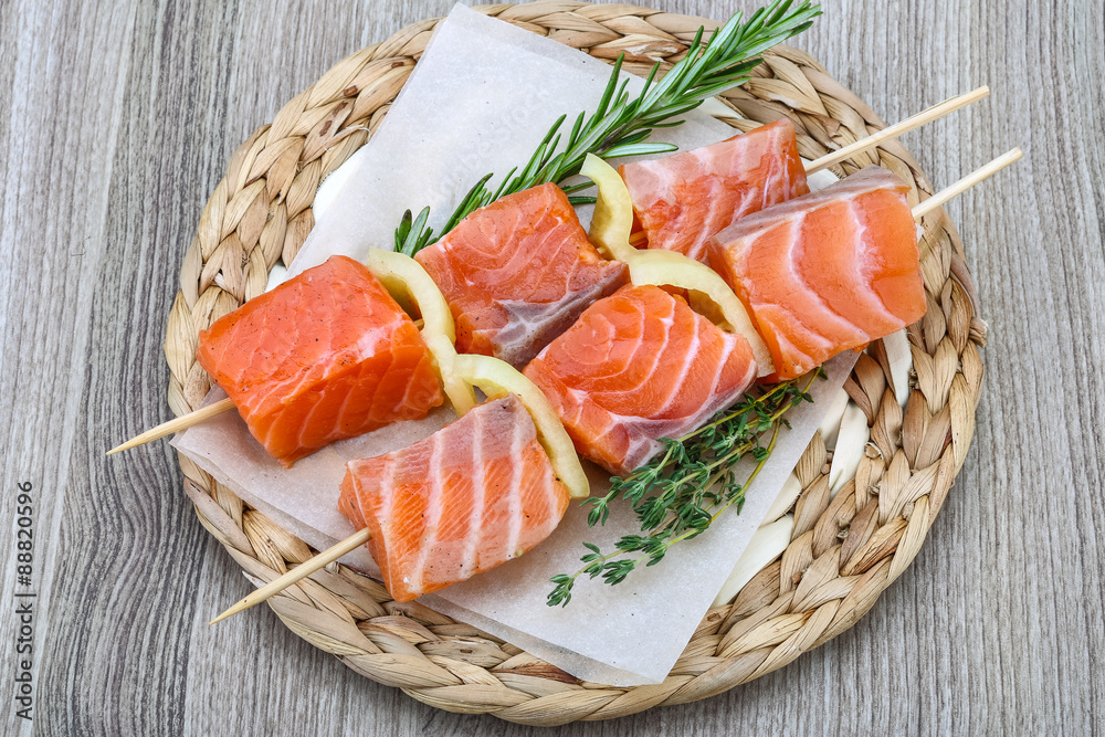 Raw salmon skewers Raw salmon skewers