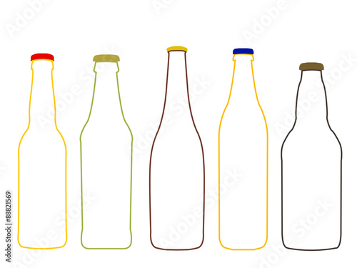 Different Kinds of Beer Empty Bottles Illustration