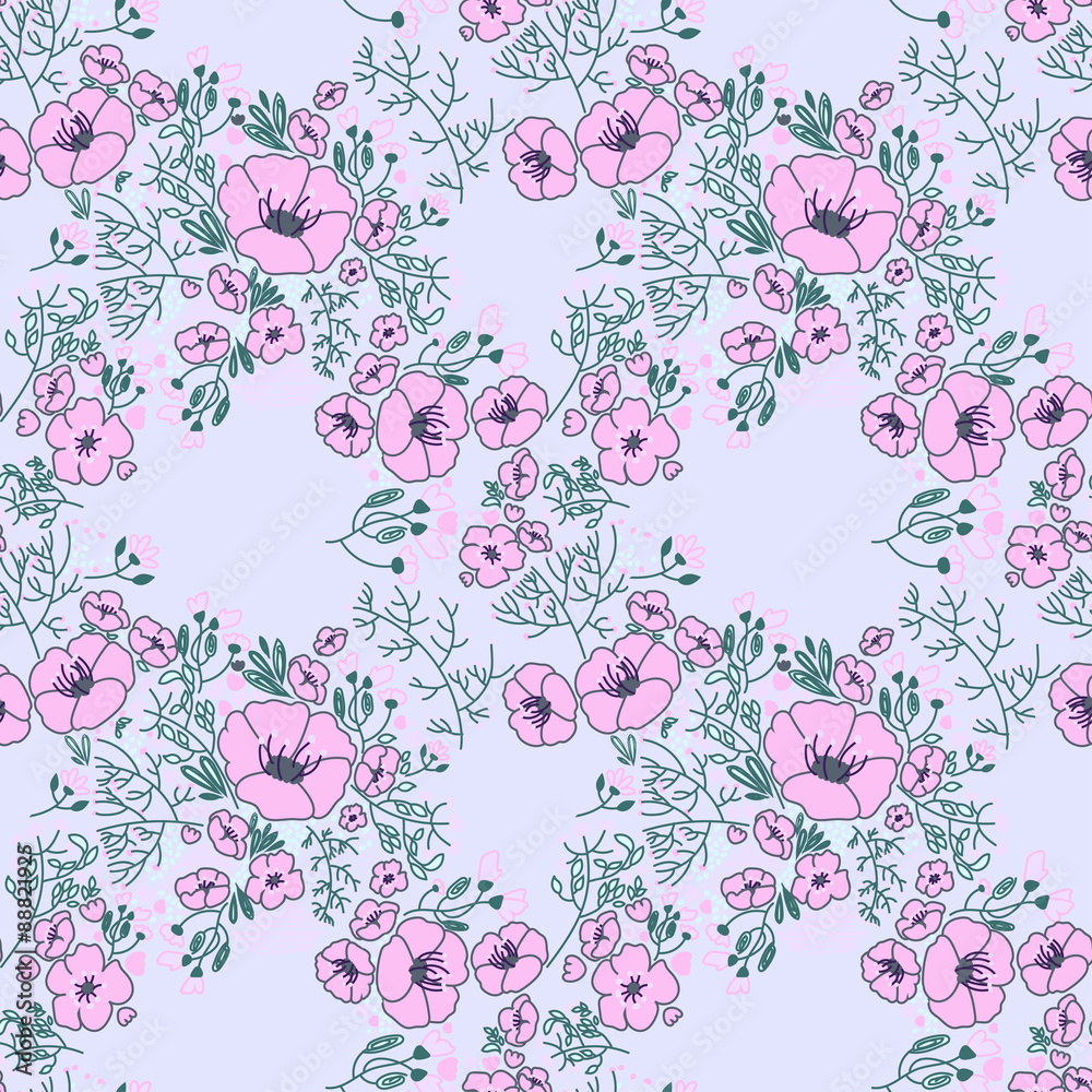 Abstract flowers seamless pattern. Colorful vector background