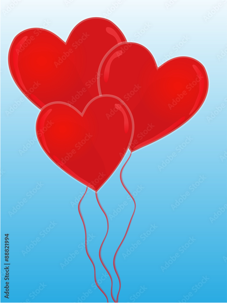 Heart-Shaped Balloons on a Blue Sky;