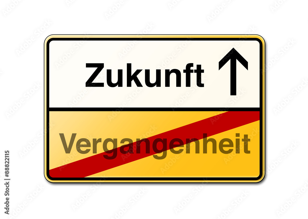 Zukunft Vergangenheit Schild gelb Zukunft Vergangenheit Schild gelb