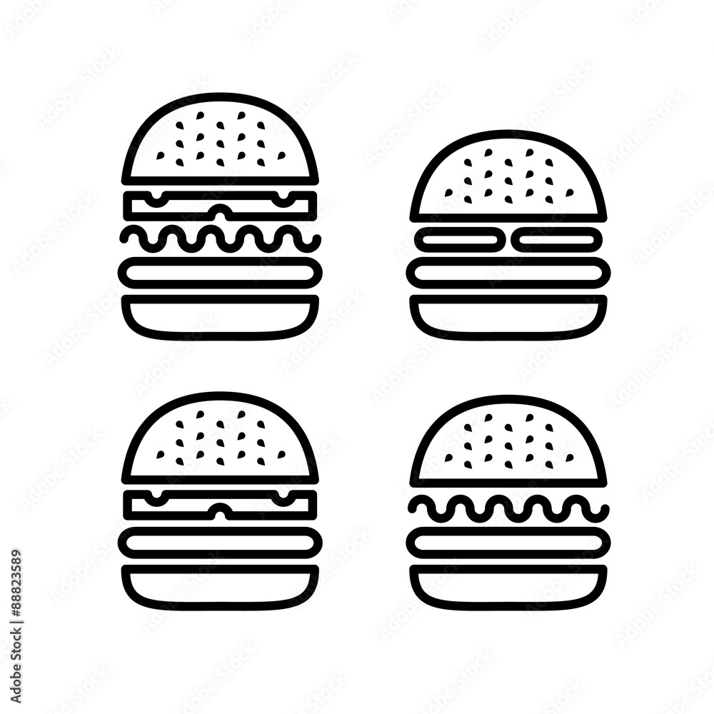 Burger icons isolated on white background Burger icons isolated on white background