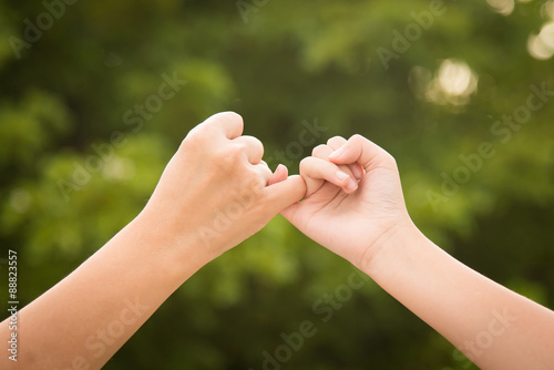 Mother and daughter making a pinkie promise photo