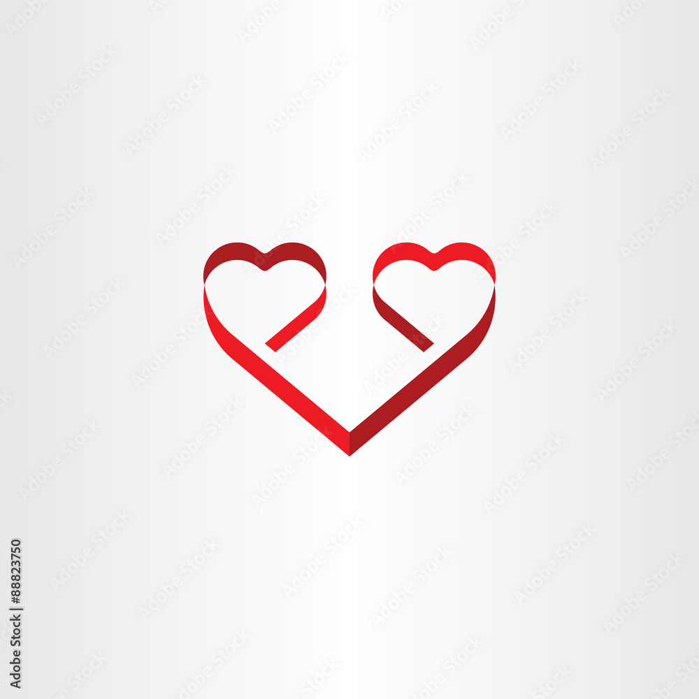 stylized red ribbon heart shape love symbol