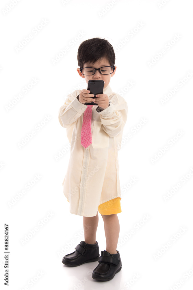 Little asian child pretending to be businessman Little asian child pretending to be businessman
