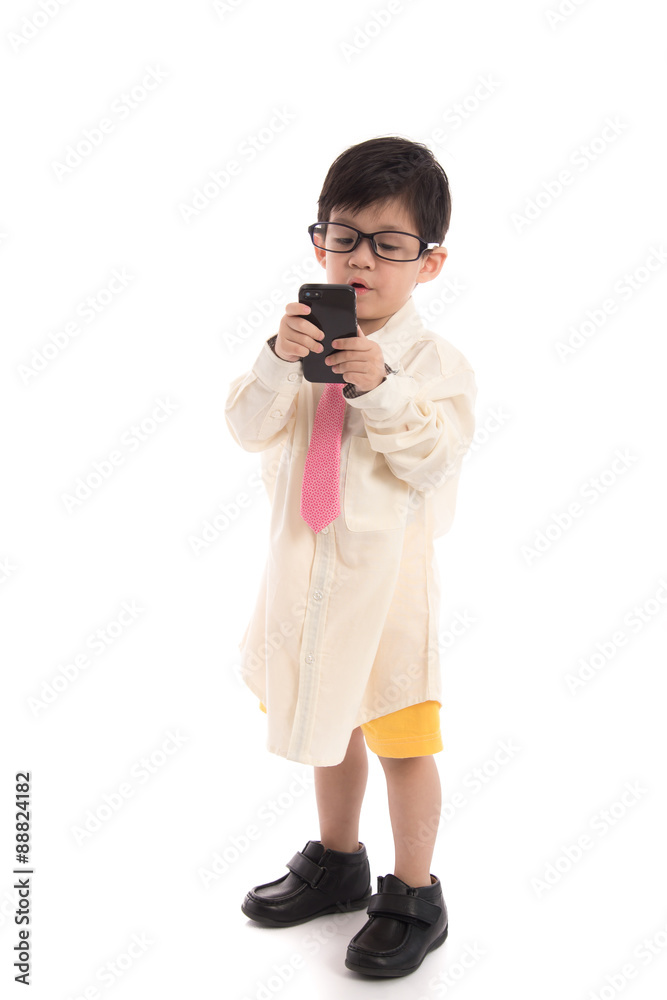 Little asian child pretending to be businessman Little asian child pretending to be businessman