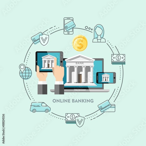 Flat design vector illustration concepts of internet banking for your design. Icons for online payment.