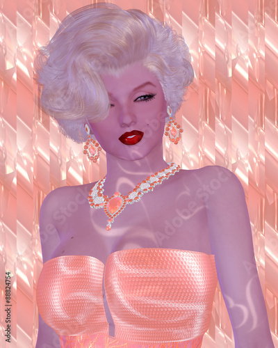 Blonde bombshell on pink glitter and diamond background. photo