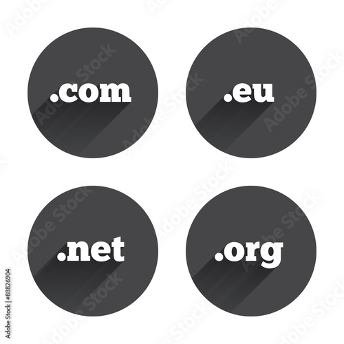 Top-level domains signs. Com, Eu, Net and Org.