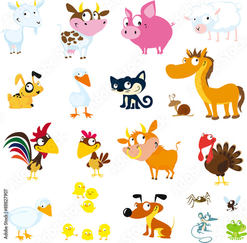 Set of simple images of farm animals - vector