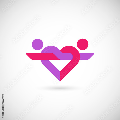 Heart logo of linked couple in love. Isolated on white background. Vector design template.