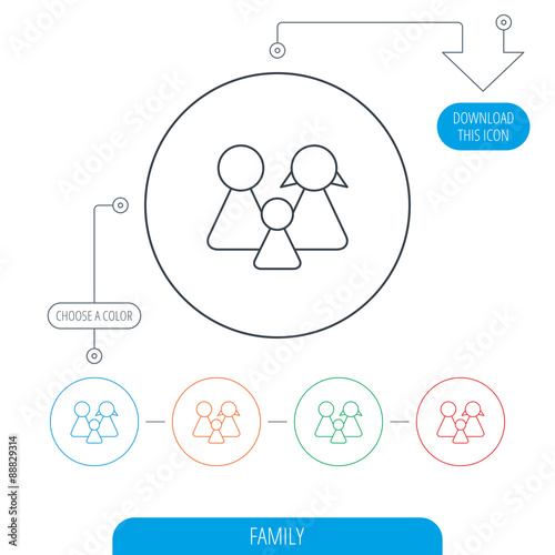 Family icon. Male, female and child sign.