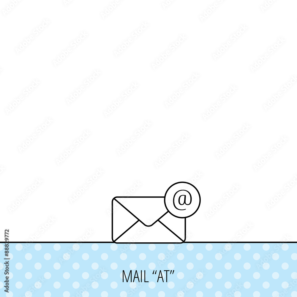 Envelope mail icon. Email message with AT sign. Envelope mail icon. Email message with AT sign.