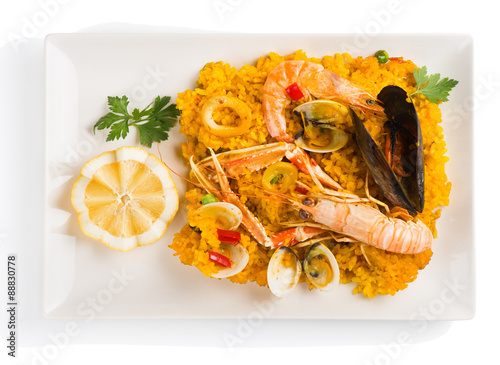 Paella on the plate, above view