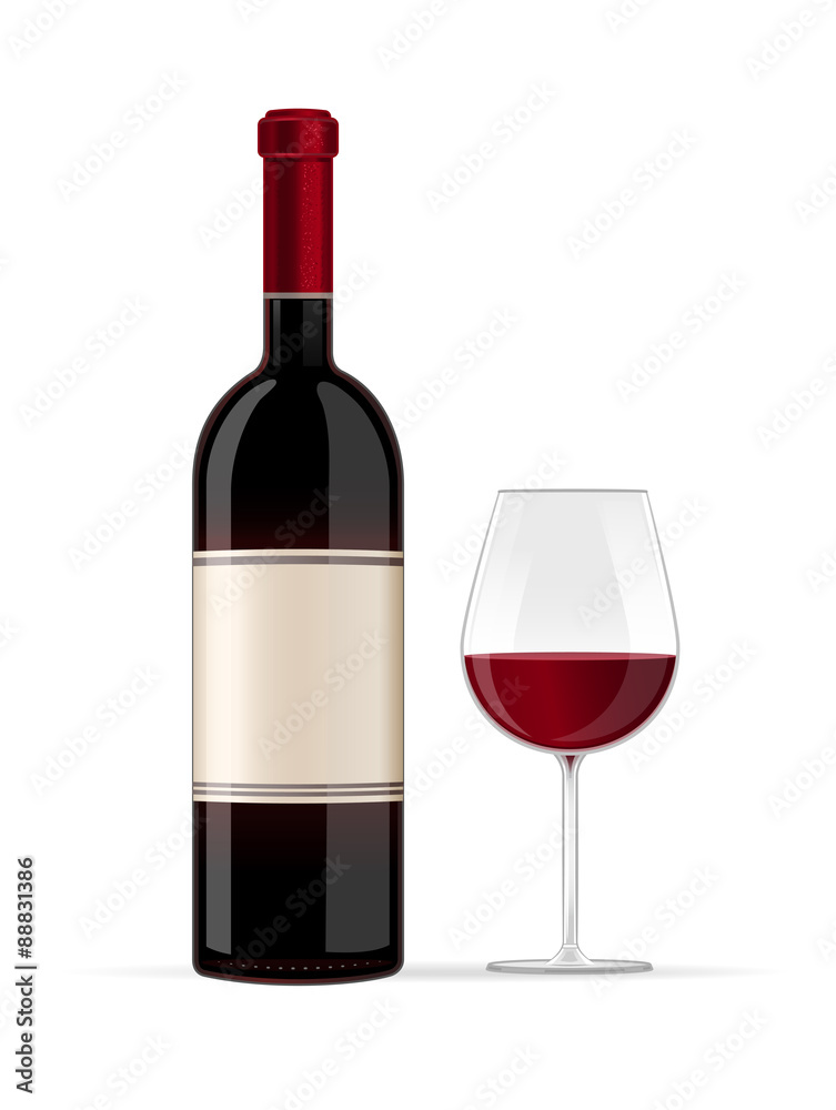 Red wine bottle and glass vector illustration isolated on white Red wine bottle and glass vector illustration isolated on white