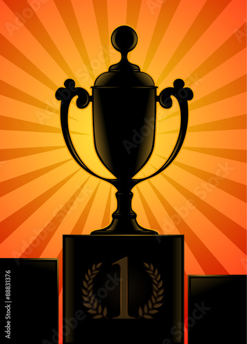 First place trophy silhouette on winners podium vector illustration