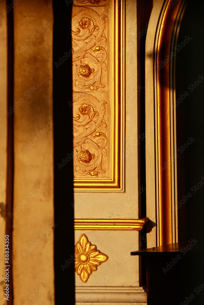 Beautiful pillar with golden pattern in Thai Temple, No property