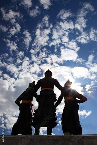 Silhouette Behind Three Kings Monument in the center of Chiang M