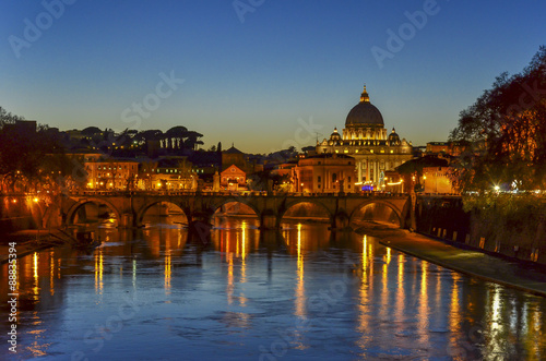 Rome at dusk, Tiber River and the Vatican view