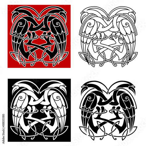 Stork or heron birds with celtic patterns