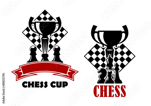Chess game icons with cup and chessmen