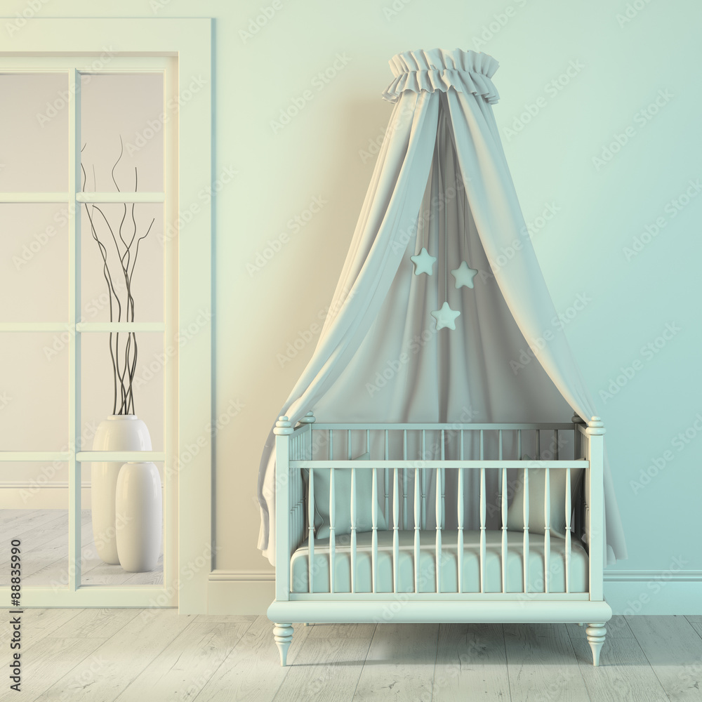 Part of classic interior children's room 3D rendering Part of classic interior children's room 3D rendering