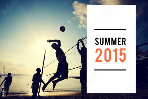 Beach Volleyball Sunset Summer Sport Concept photo